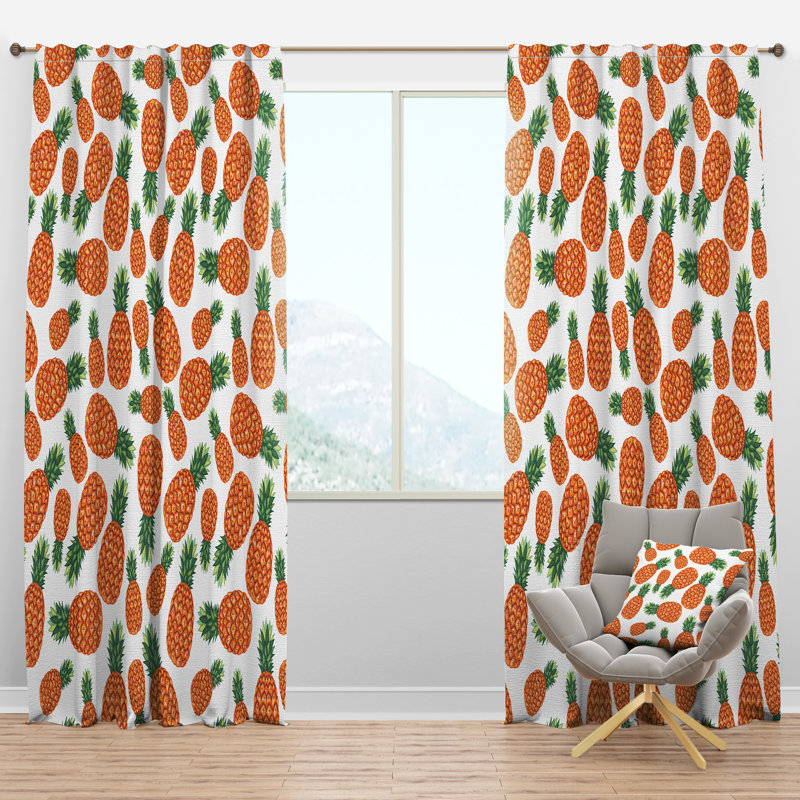 Panneau de rideau simple semi-diaphane avec passe-tringle Tropical Pineapples, l 52 po x L 84 po