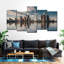 Detroit Skyline Reflection - Ensemble de 5 toiles tendues-1917392069