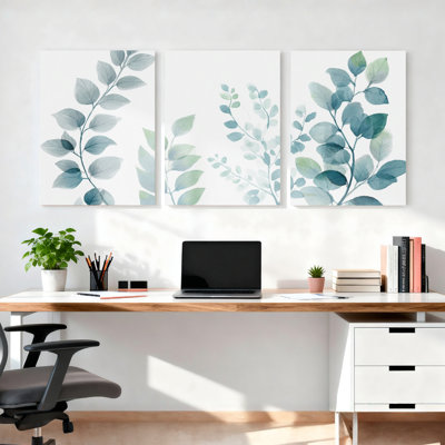 Feuilles d'aquarelle, ensemble de 3 reproductions d'art sur toile tendue pour salon