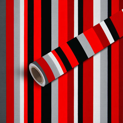 Peel and Stick Wallpaper Contact Paper Stripe seamless black red white grey vertical Self Adhesive and Removable 24in x 118in(60x300cm)