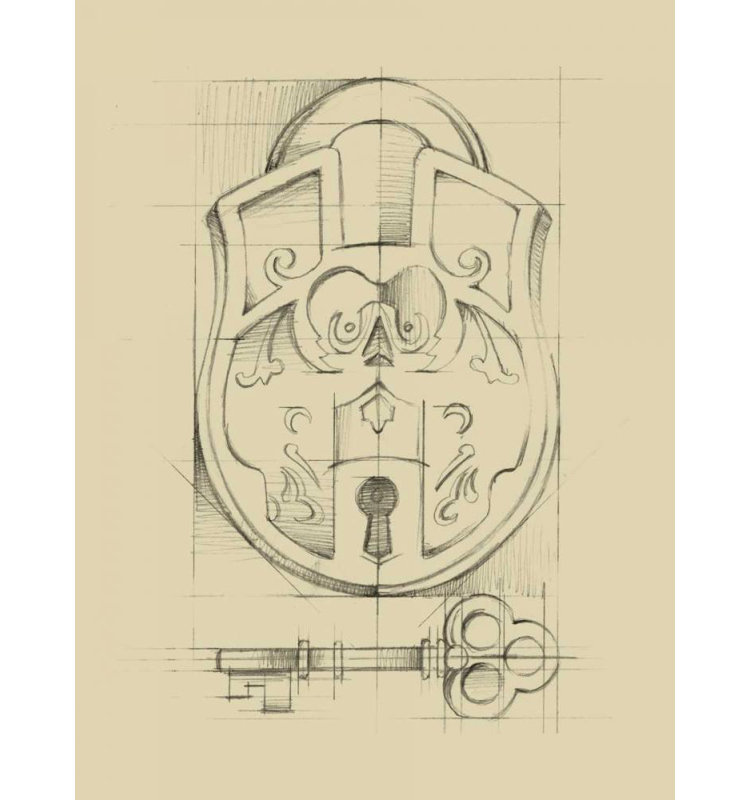 «Red Barrel Studio®» par Harper, Ethan, art sur toile tendue sous le titre: Cadenas rétro I, H 24 po x l 19 po