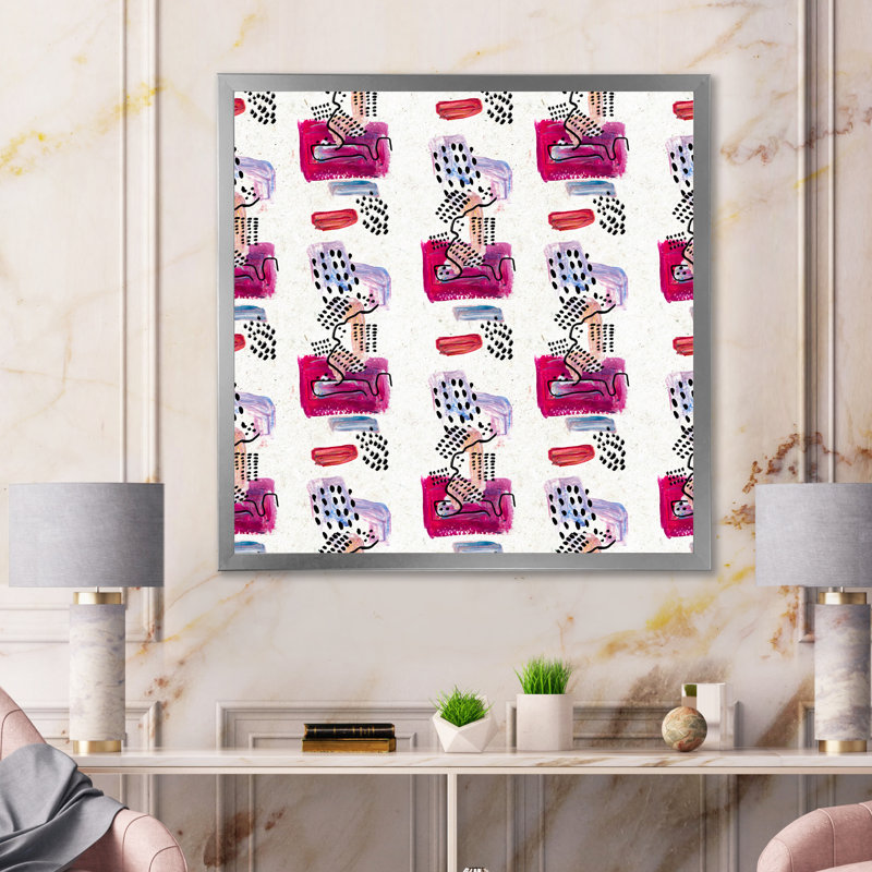 «Blue and Black Retro Strokes On White», reproduction d'art sur toile à motifs, Cadre photo argenté