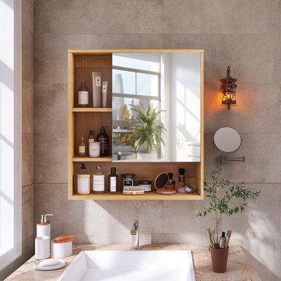 Wall Medicine Cabinet Mirror Door With Storage Shelves Adjustable Shelf