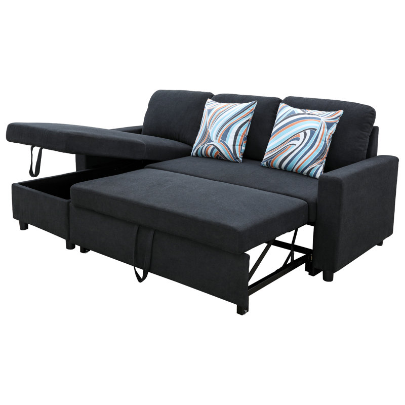 Upholstered L-Shaped Sectional Reversible, Black Microfiber