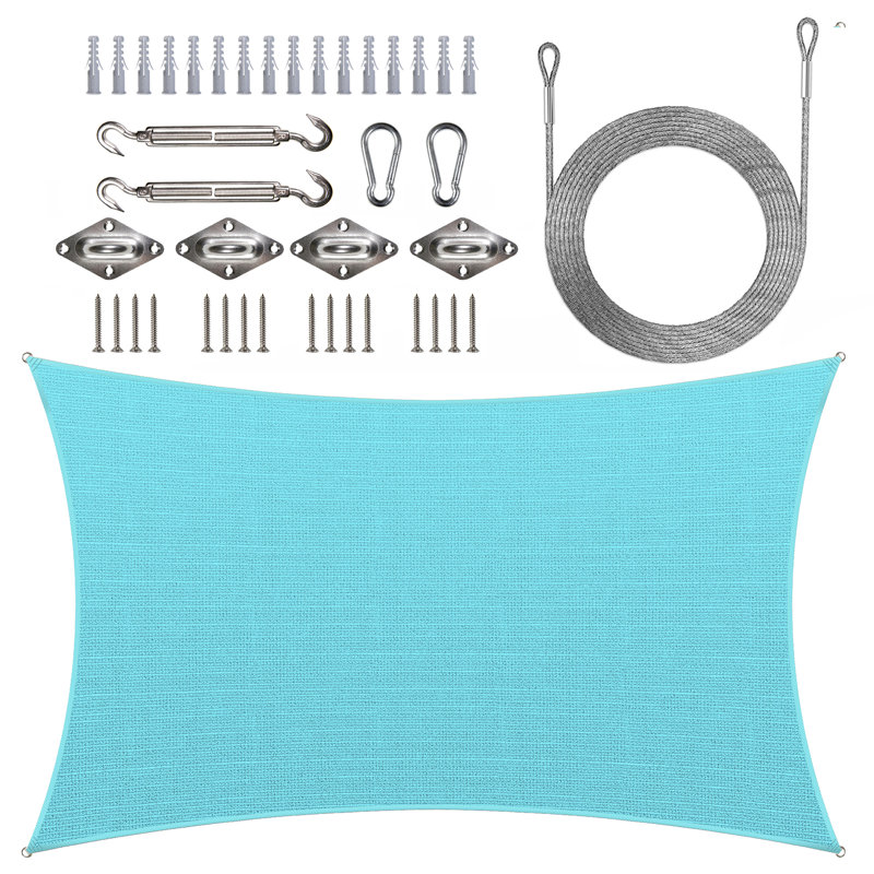 Voile d'ombrage rectangulaire avec trousse de quincaillerie et cordes, Turquoise, 12 pi x 16 pi