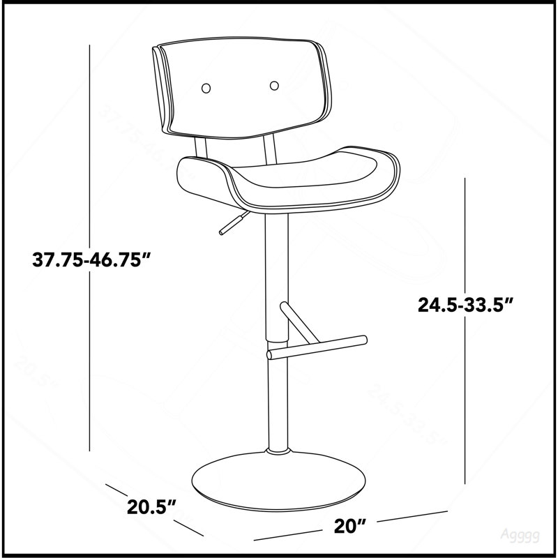 Tabouret de bar réglable avec pivot en métal chromé, bois de noyer et similicuir espresso avec repose-pieds droit en T - ensemble de 2