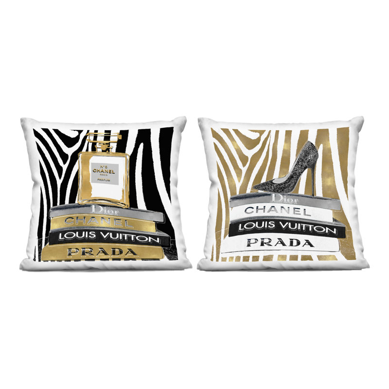 Glam Zebra Print Fashion Book Stack Decorative Printed 2 Piece Throw Pillow by Madeline Blake
