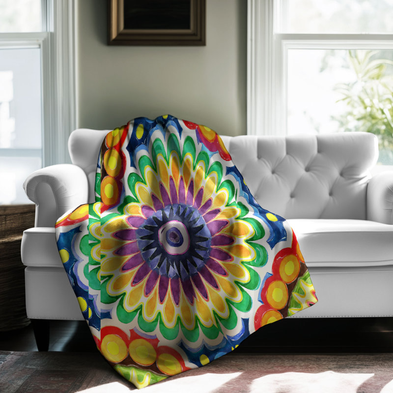 Tapisserie bohémienne Mandala - jeté en sherpa de qualité supérieure 1 pièce, L 60 po x L 80 po