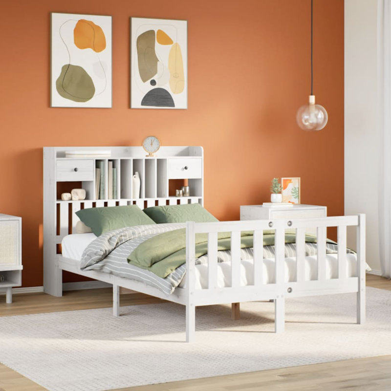 Solid Wood Storage Bed, Small Double (4'), White