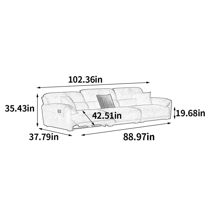 Élégant canapé électrique multifonctionnel, H 35,43 po x l 102,36 po x P 37,79 po, 3