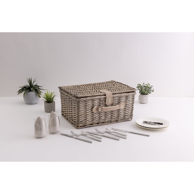 Panier de pique-nique classique avec ensemble repas extérieur pour 2, Beige toile