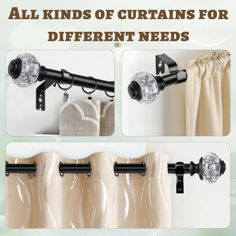 80cm Straight Tension Shower Curtain Pole & Hook Set, Black