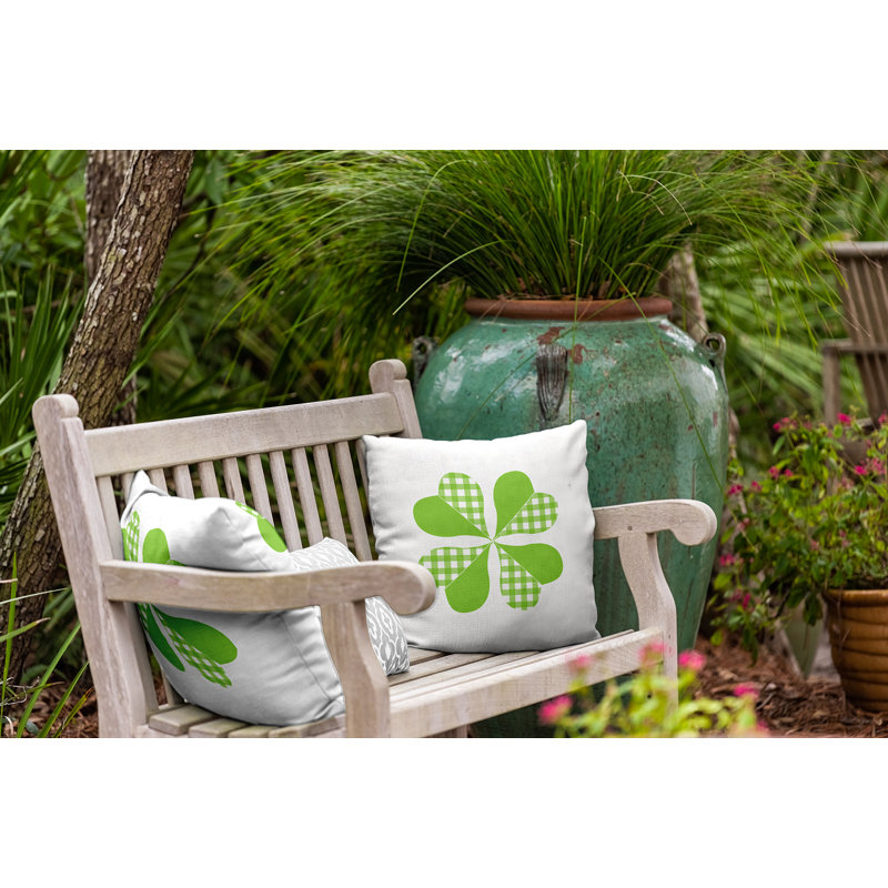 Coussin intérieur / extérieur à carreaux Clover, H 20 po x l 20 po, Carrée, Vert clair