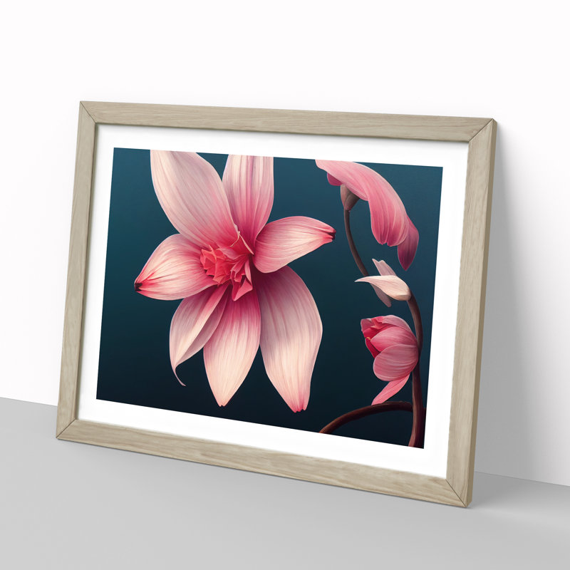 Stunning Flower - Single Picture Frame Print, 34cm H x 46cm W x 2cm D, Oak