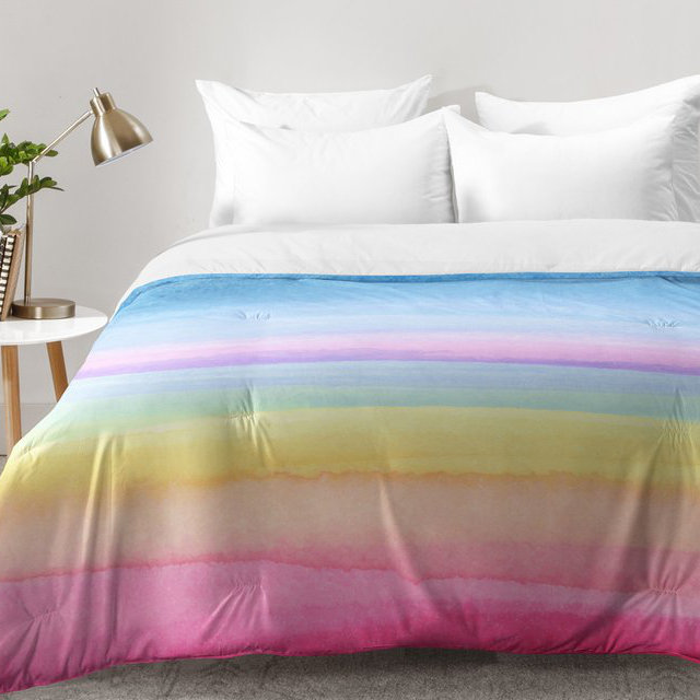 Ensemble d'édredon dégradé arc-en-ciel, Édredon pour lit simple TG + 1 taie décorative
