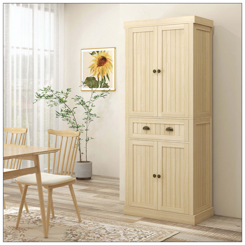 Armoire de cuisine Farmhouse, grande armoire de rangement autoportante avec 4 portes à fermeture douce, 2 tablettes réglables et un tiroir pour la salle à manger