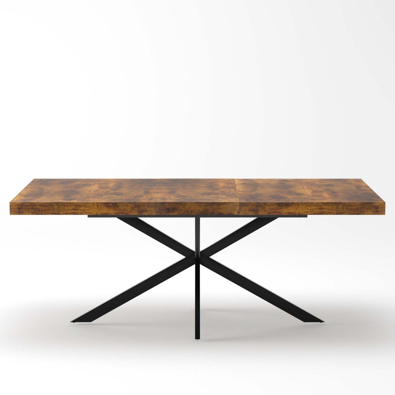 Retro Rectangular Stretch Dining Table with Integrated Storage Function, Brown