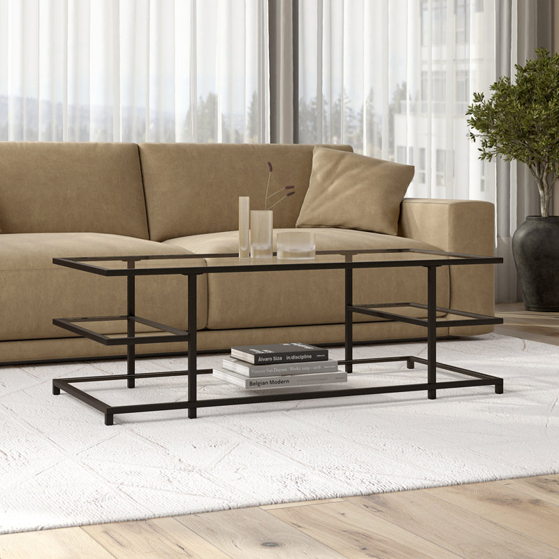 Mcchesney Frame Coffee Table with Storage, Clear/Blackened Bronze