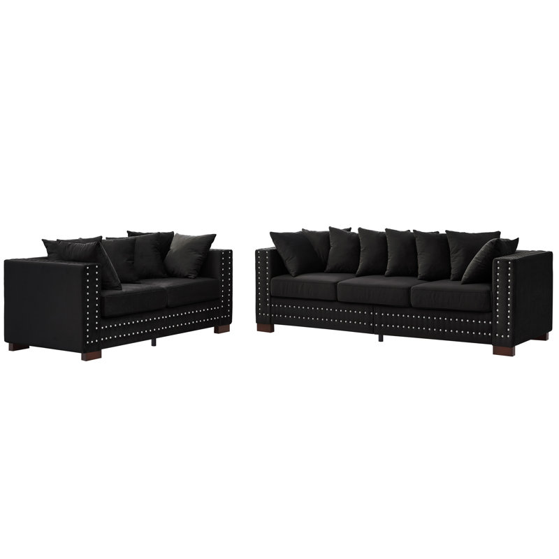 2-Piece Living Room Set With Storage, Black