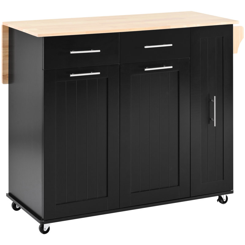 Chariot de cuisine moderne à roulettes avec porte-serviettes et armoire à 3 niveaux, armoire de rangement noire à 2 tiroirs