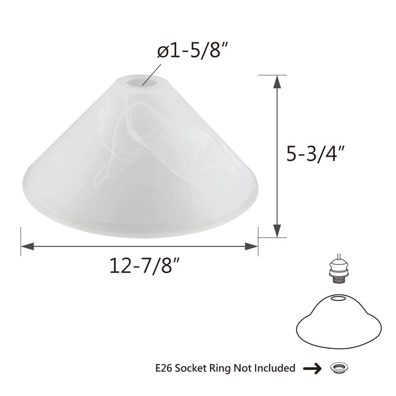 Abat-jour empire en verre (vissé) en blanc, H 5,75 po x l 12,875 po x P 12,875 po
