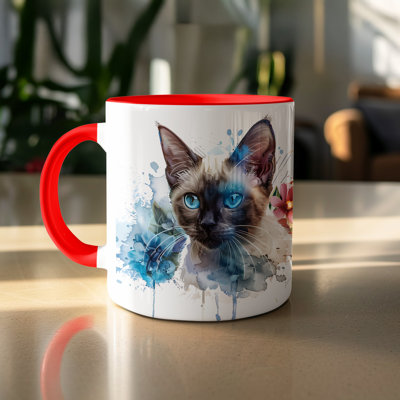 Cat Design 11oz Accent Mug – Ceramic Coffee Cup with Colored Handle and Interior