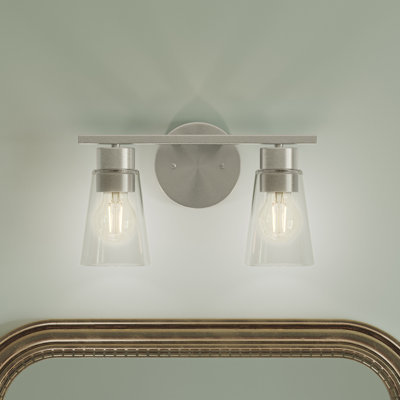 Éclairage pour salle de bain 2 lumières avec verre transparent nickel brossé 13,25 po Stamos