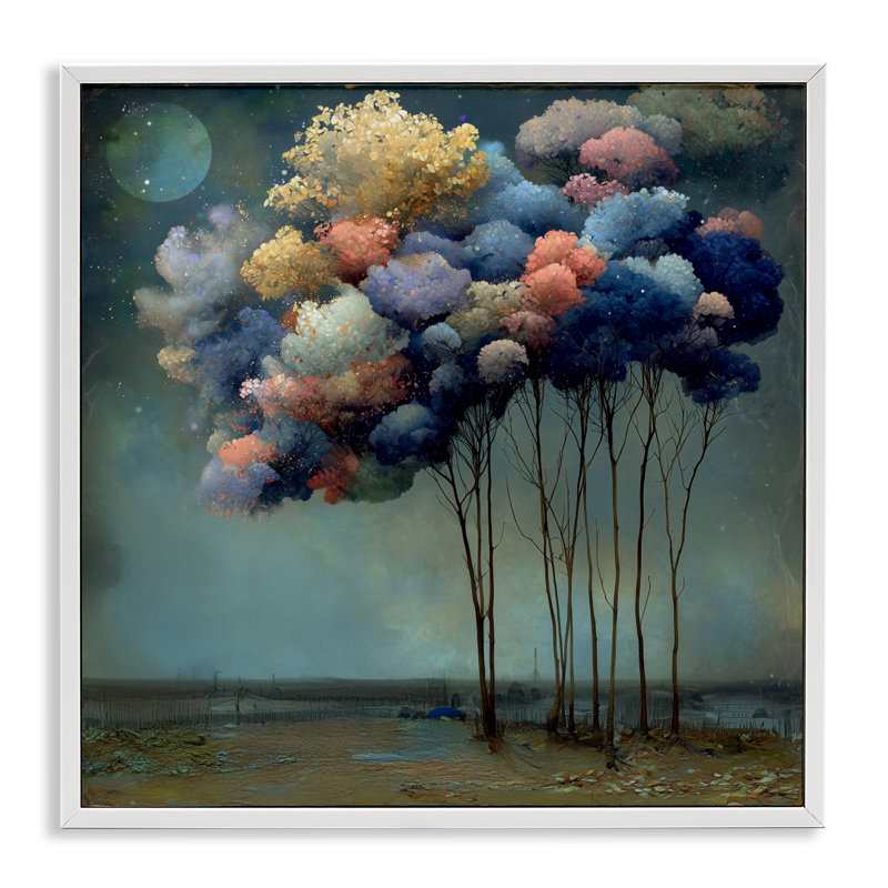 «Dreamy Sky Trees», giclée encadrée par Annabelle Hall, Giclée encadrée blanc bord de mer, H 12 po x l 12 po