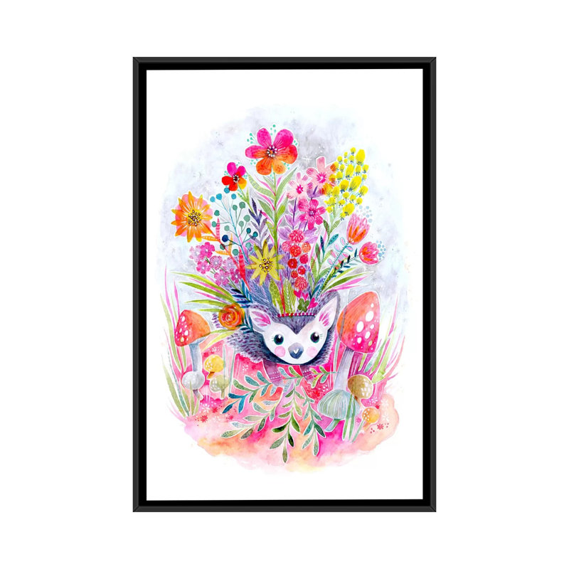 « hedgehog », peinture sur toile tendue, H 26 po x l 18 po x P 1,5 po, Toile avec cadre noir, Pas de tapis