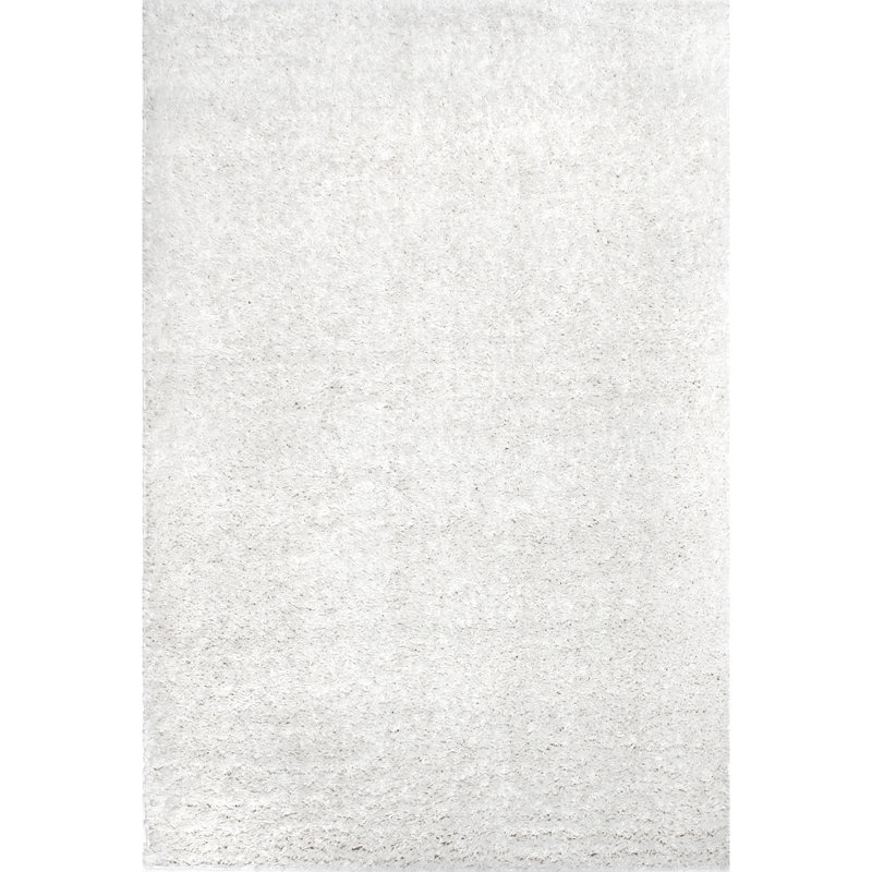 Oguz Power Loom Performance Solid Shag Ivory Rug, Rectangle 3' x 5'