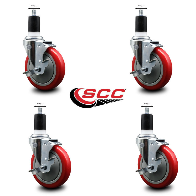 Ensemble de roulettes extensibles en poly pivotant 1-1 / 2 pouces avec frein SCC