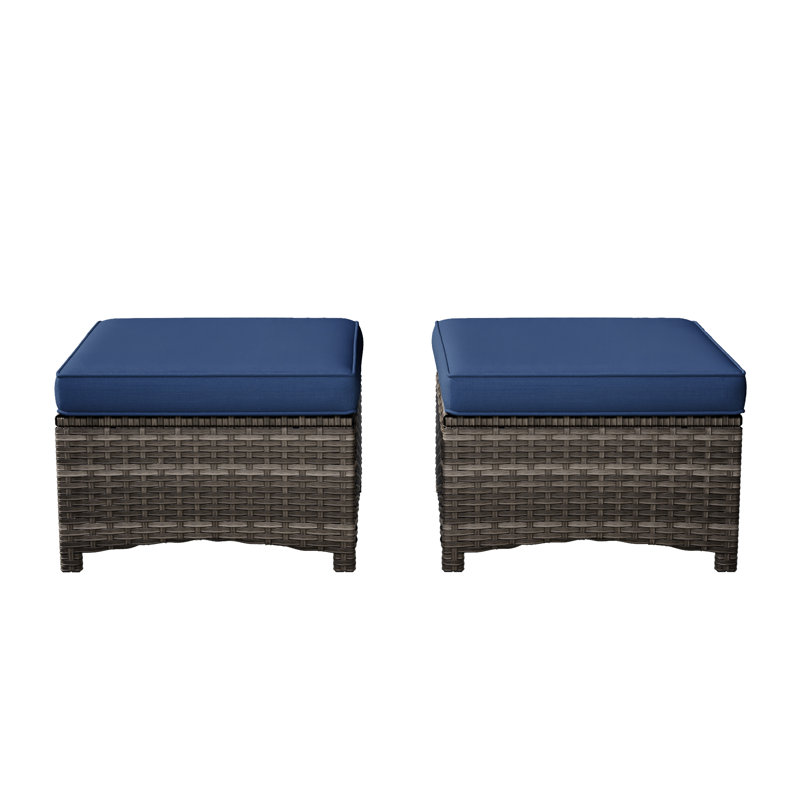 Meyly Upholstered Outdoor Ottoman, Blue