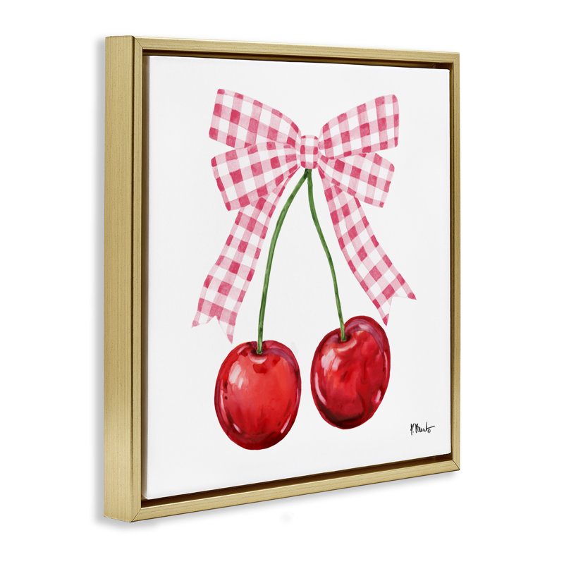 Cadre flottant Lucky Cherries & Bow, design par Paul Brent, H 18 po x l 18 po, Cadre flottant métallique doré