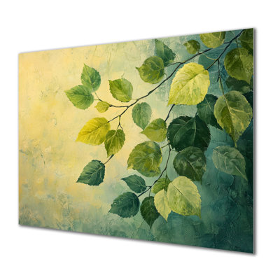 Feuillage vert et jaune, feuilles, collage IV - décoration murale en métal, impression sur métal traditionnel