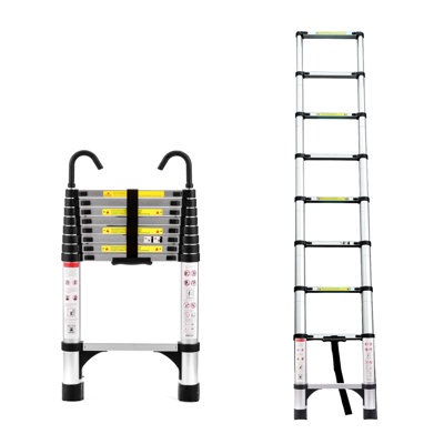 8.5Ft Telescopic Ladder, Telescopic Aluminum Alloy Multi-Purpose Folding Telescopic Ladder With Hooks And Triangular Support Frame, Suitable For Outdoor Work At Home Or Rv