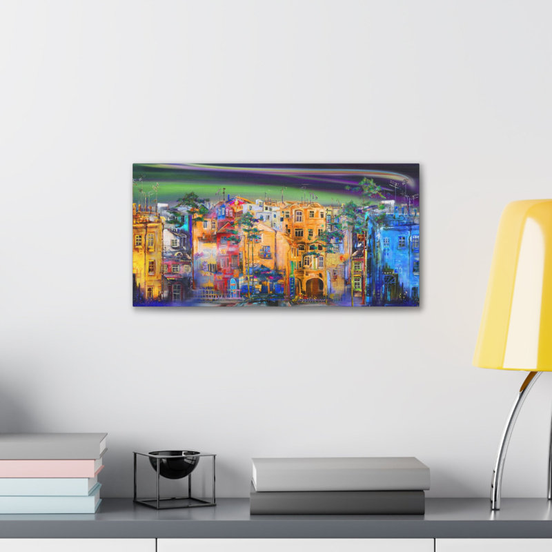 Art urbain sur toile City Skyline Night Street, H 12 po x l 18 po