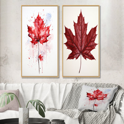 Red Maple Leaf Beauty I - ensemble de 2 décorations murales feuille d'érable