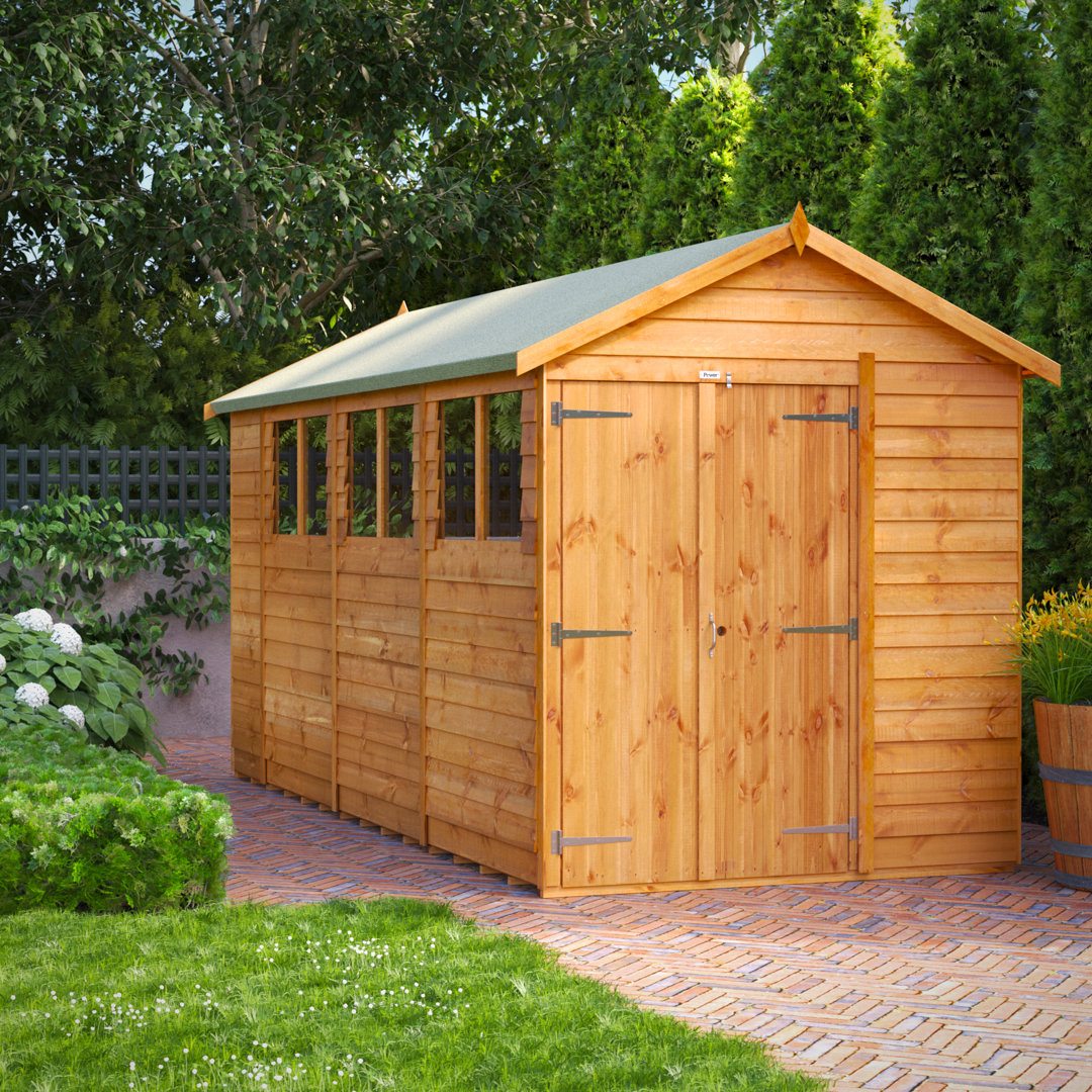 Powersheds 14 x 6ft Timber Overlap Apex Garden Shed, Double Doors