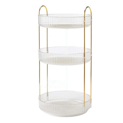 Large Capacity Rotating Makeup Organizer for Vanity - 360 Spinning Clear 3 Tier Skincare Perfume Storage Bathroom Counter Organizer