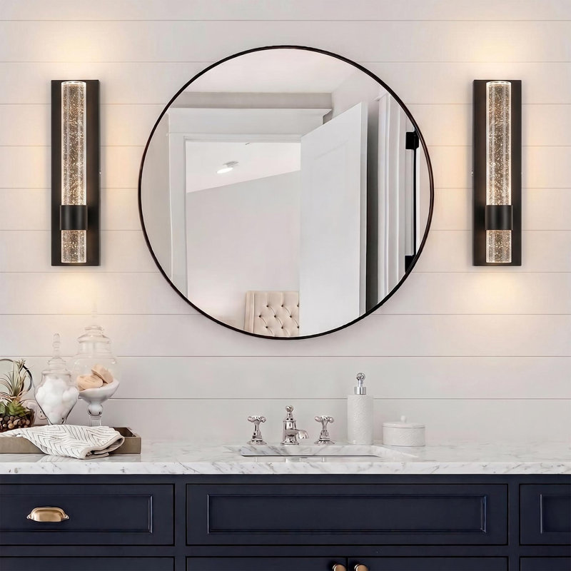 Ensemble de 2 appliques murales rechargeables à piles noires modernes avec télécommande et éclairage à bulles de cristal transparent 12 po