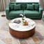 Table basse ronde moderne avec plateau en pierre frittée et 2 tiroirs Modern