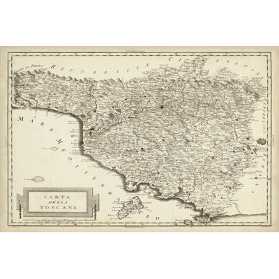 Antique Map of Tuscany 1 Piece Painting on Canvas