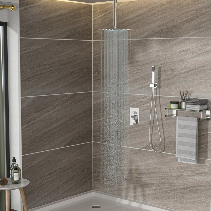 16 Inch Ceiling Mounted Shower Head - Dual In With -balanced Valve, Rainfall And Handheld, Easy Installation Shock Resistance 16" Square System Finish & Cleansing