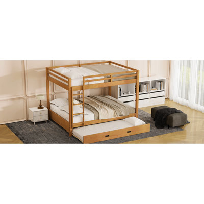 Lit superposé en bois de taille grand avec lit gigogne escamotable, matériau en pin, maximise l'espace de la chambre à coucher, fabrication de lattes solides, peu encombrant pour des garde-corps limités