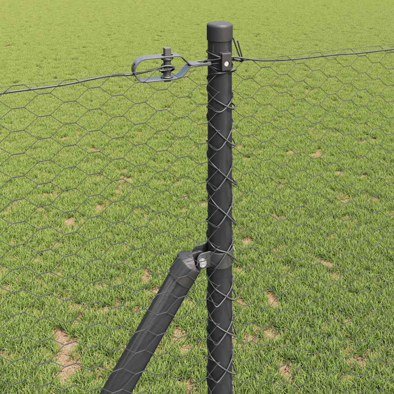 Vidaxl Fence With Posts PVC-Coated Steel, Grey, 120cm H x 2500cm W x 3.2cm D