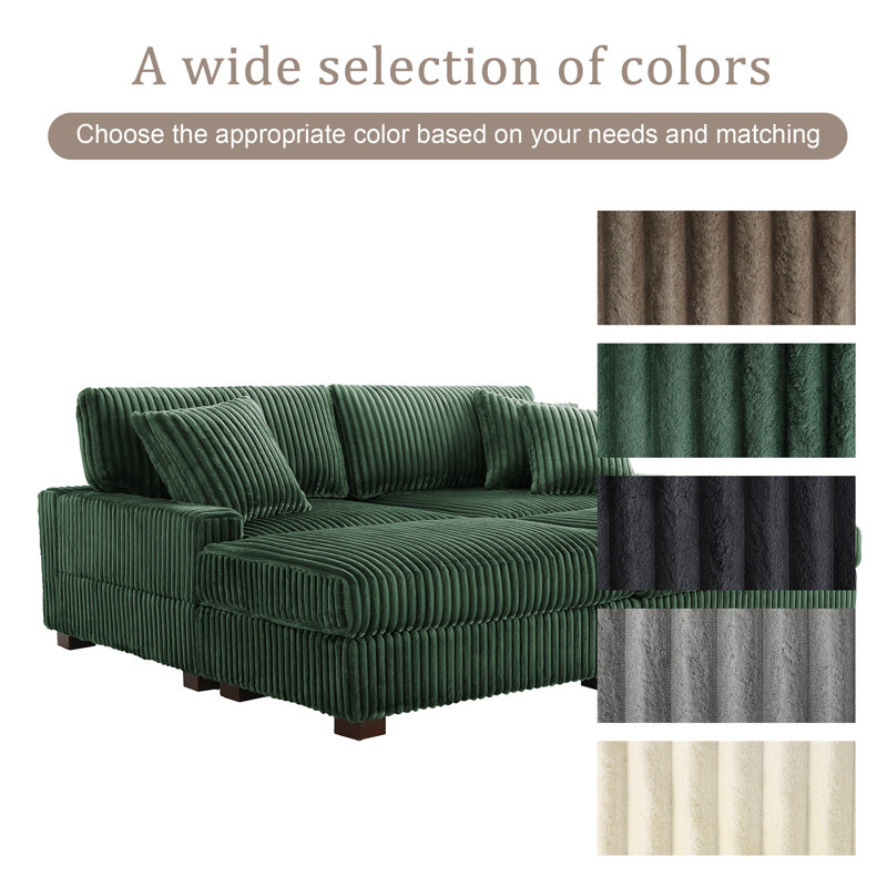 4 Seater Sectional, Green Polyester/Foam Padding
