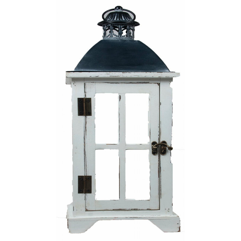 Lanterne décorative blanche à aspect antique avec couvercle noir