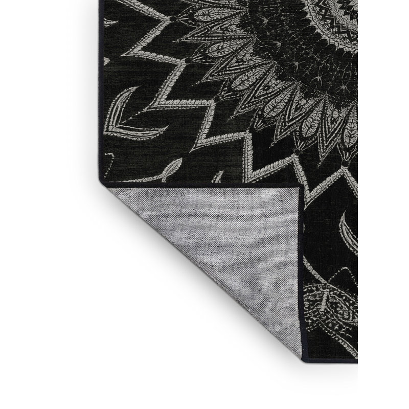 Machine Washable Penola Global Inspired Geometric Rug in Brown – Black Binding, 6 x 9