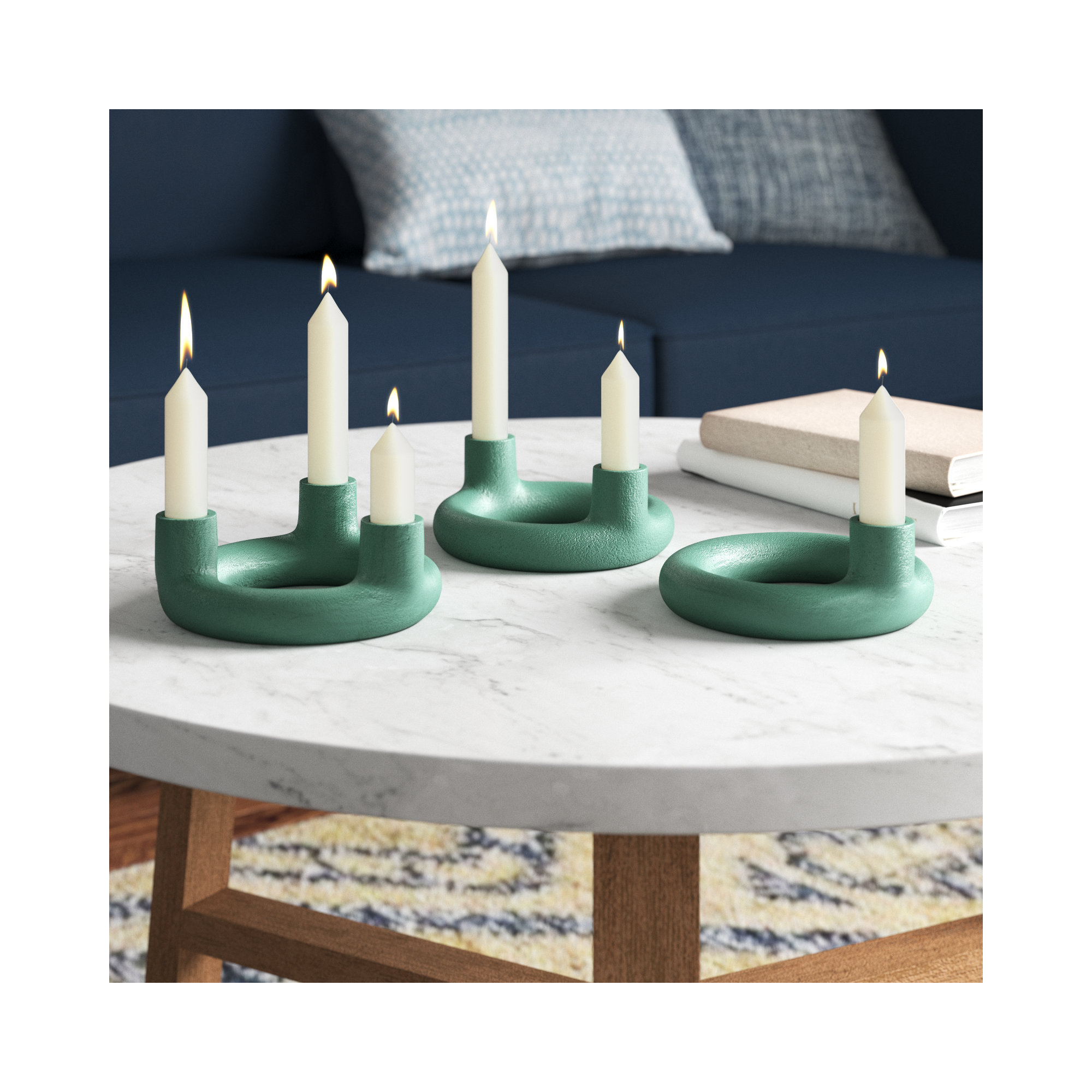 Ashlyn 3 Piece Aluminum Tabletop Candlestick Set, Green