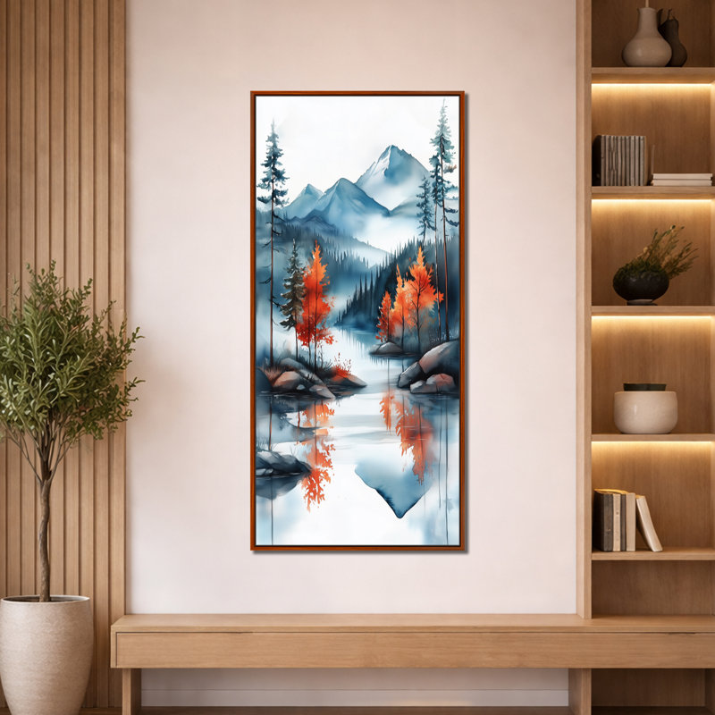 Blue Orange Blue and Orange Alpine Mountain Top Mist Ridge II – Rustic Framed Prints, Foggy Wall Decor, 60" H x 28" W